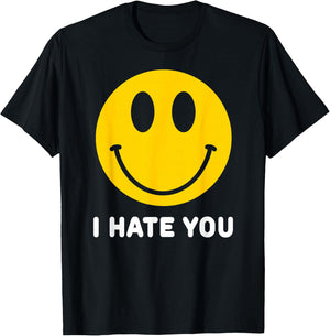 Retro Vintage Yellow Happy Smile Face Emoticon I Hate You T-Shirt - T-Shirt | Black
