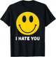 Retro Vintage Yellow Happy Smile Face Emoticon I Hate You T-Shirt - T-Shirt | Black