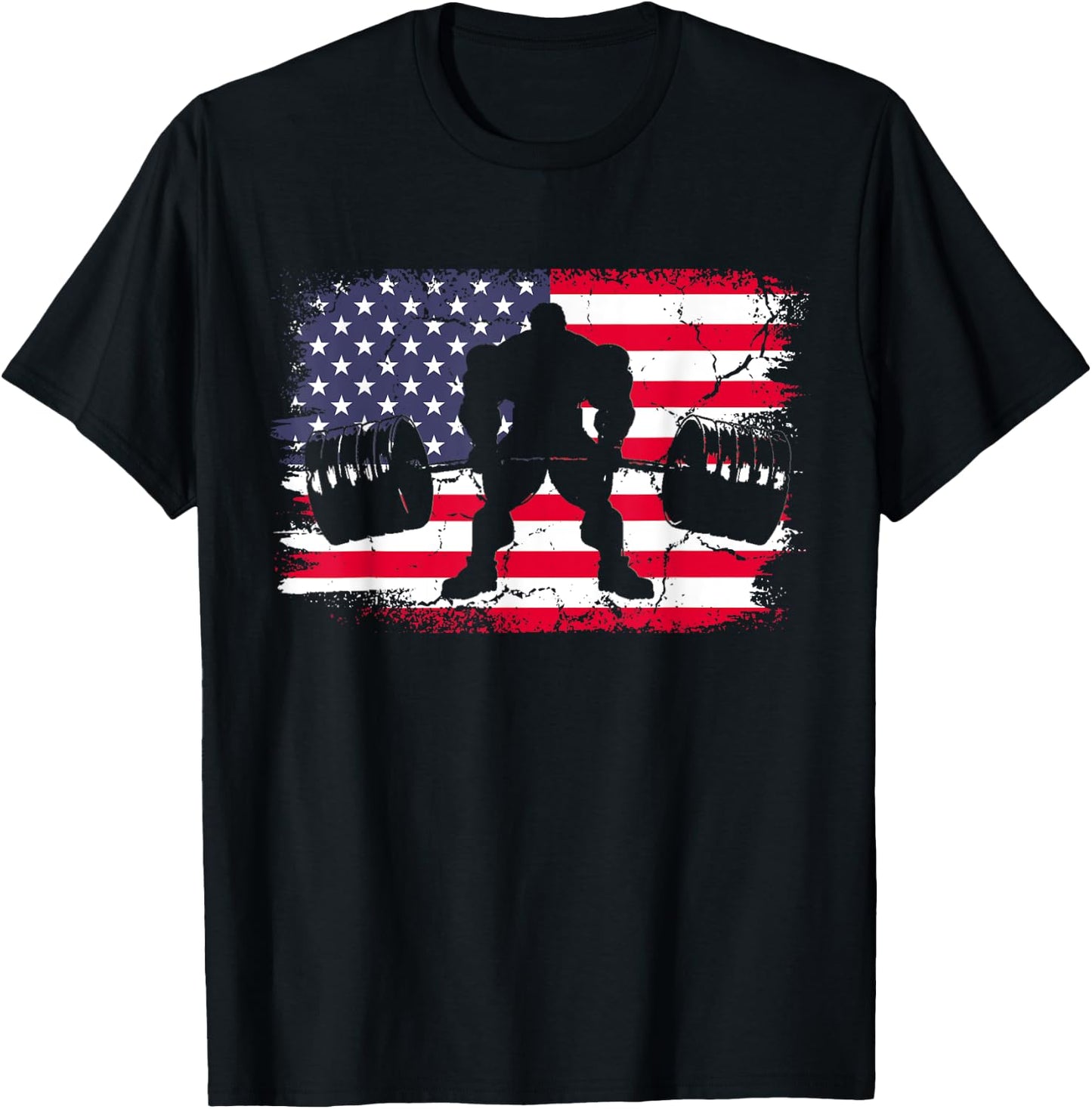 Gym Deadlift Powerlift With USA American Flag T-Shirt - T-Shirt | Black
