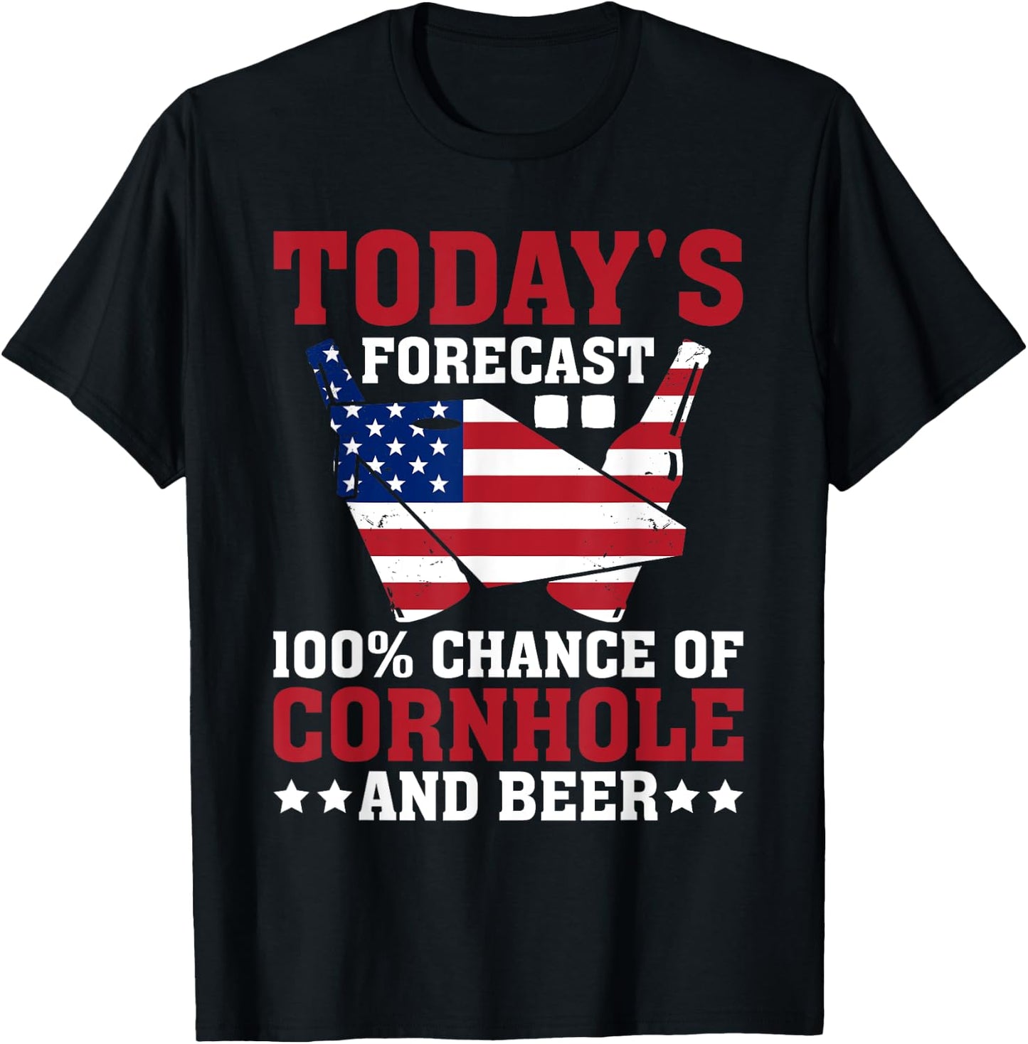 Cornhole and Beer Funny Todays Forecast 100% Chance Cornhole T-Shirt - T-Shirt | Black