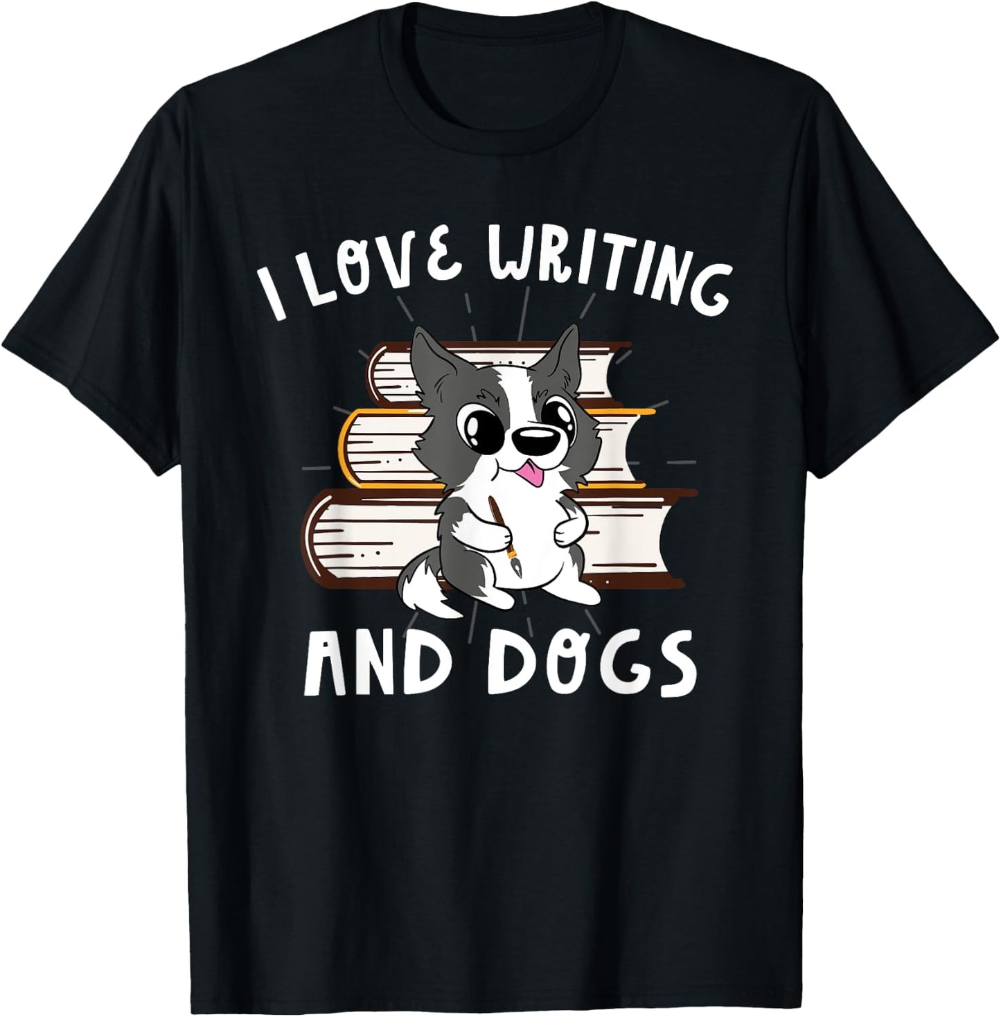 I Love Writing And Dogs Writer Author Enthusiast Pen Book T-Shirt - T-Shirt | Black