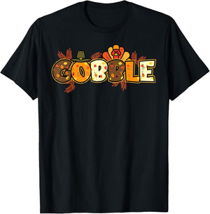 Gobble Turkey Cute Happy Thanksgiving Day Men Women Kids T-Shirt - T-Shirt | Black