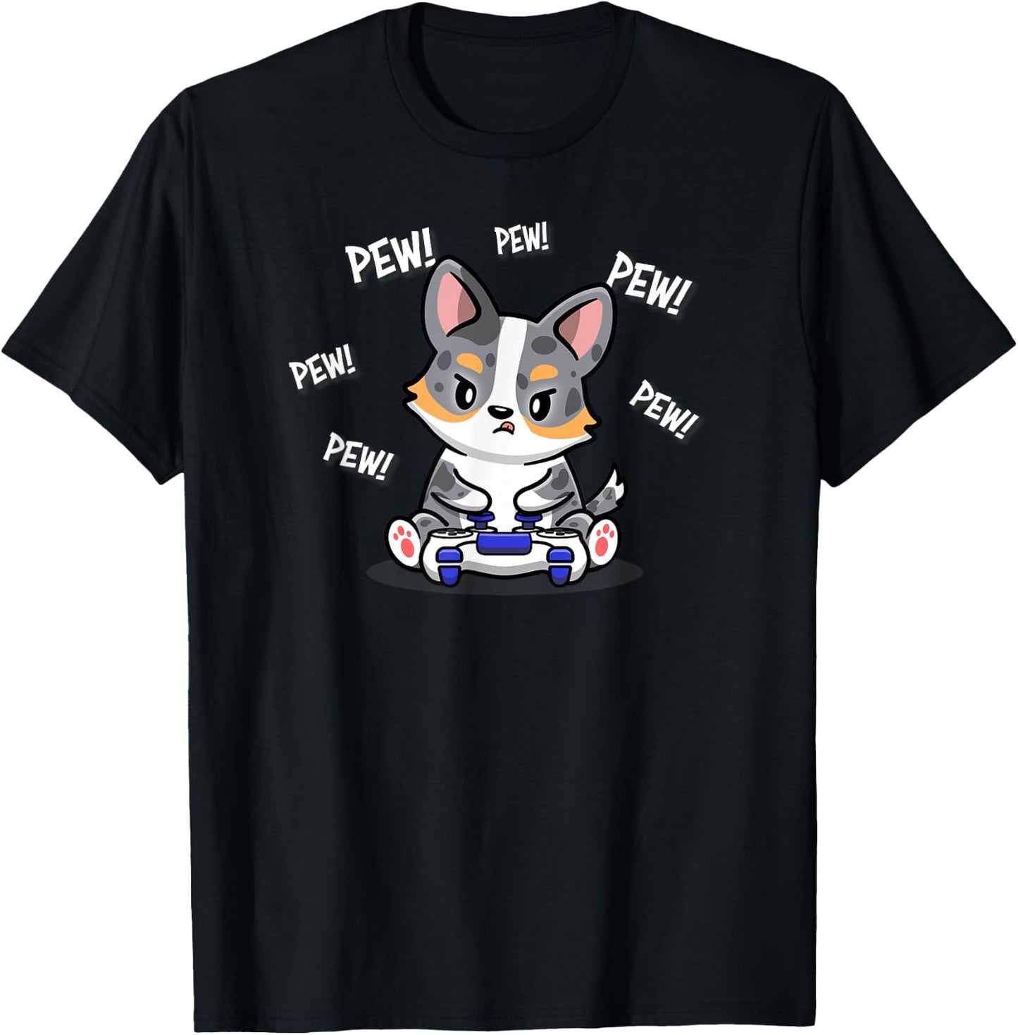 Funny Video Game Pew Kawaii Cardigan Blue Merle Corgi Lover T-Shirt - T-Shirt | Black
