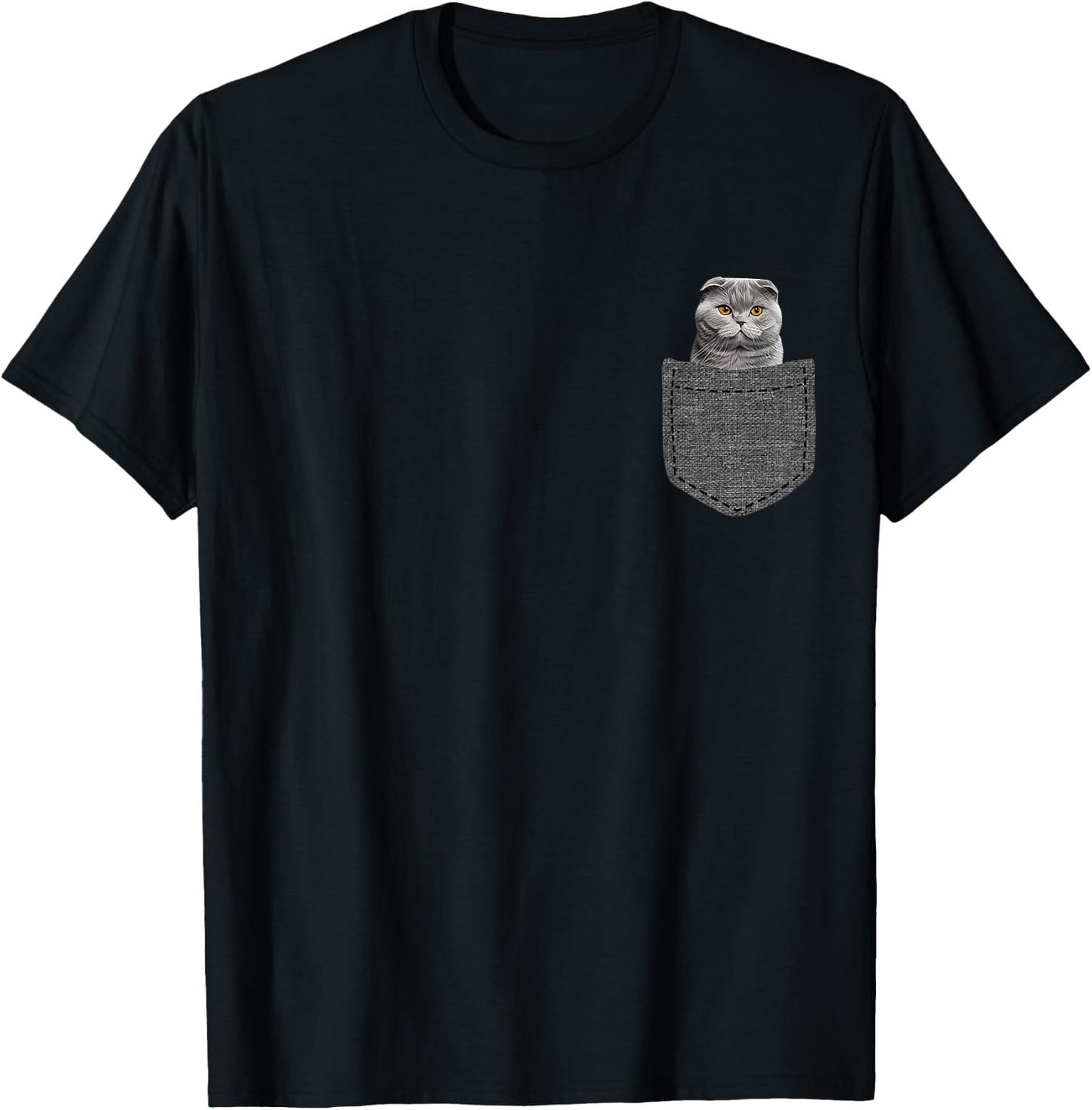 Scottish Fold in Pocket T-Shirt - T-Shirt | Black