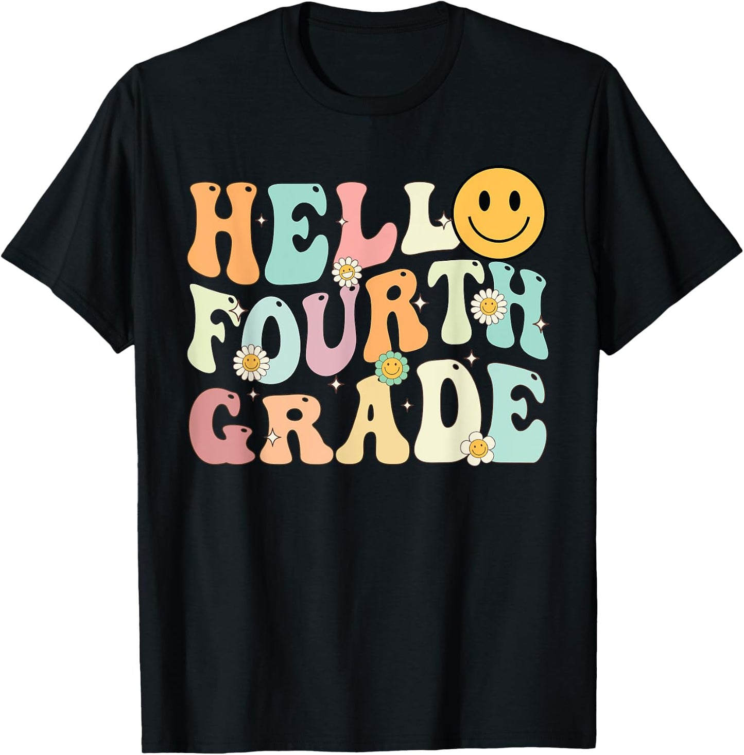 Groovy Hello 4th Fourth Grade Back To School Teacher Student T-Shirt - T-Shirt | Black