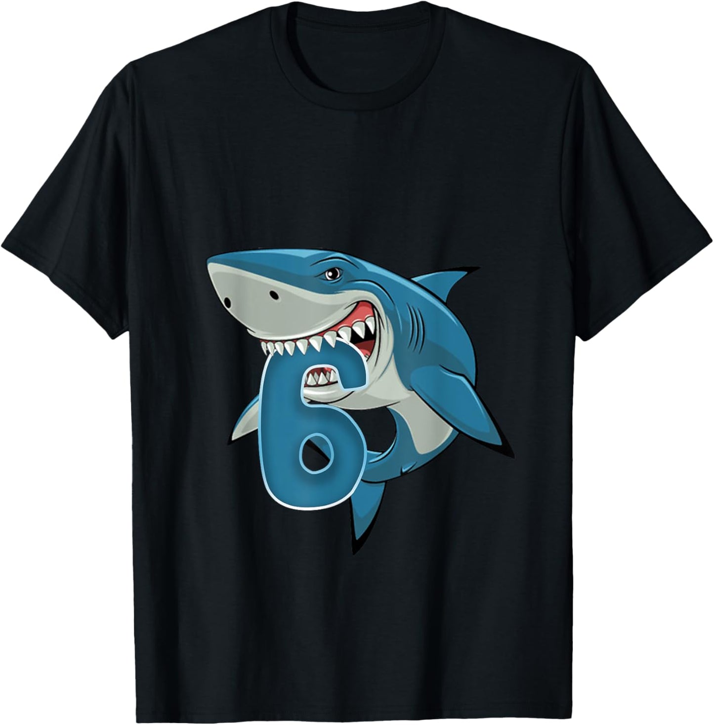 Kids 6 Year Old Shark Shirt 6th Birthday Shark Theme Party T-Shirt - T-Shirt | Black