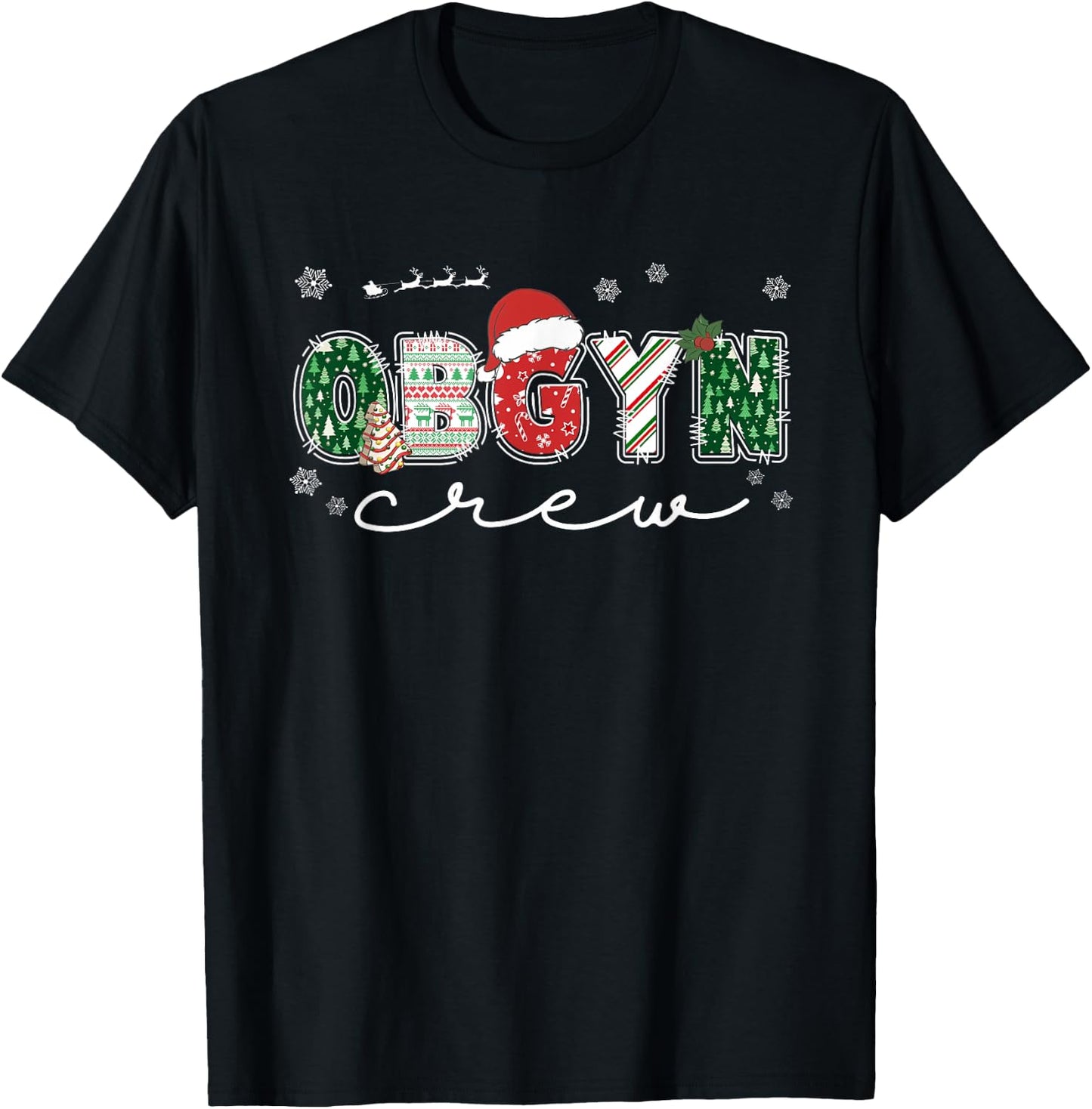 OBGYN Crew Christmas OB Nurse Santa Hat Holiday Pajama T-Shirt - T-Shirt | Black