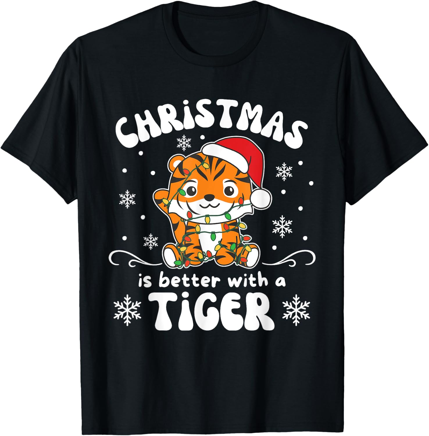 Christmas Is Better With A Tiger Cute Tigers T-Shirt - T-Shirt | Black