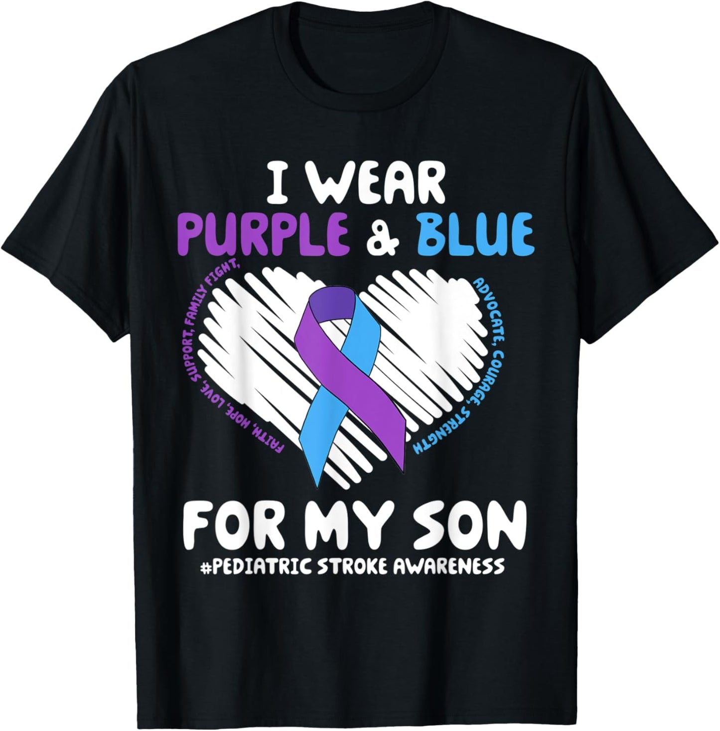 I Wear Purple & Blue For My Son Pediatric Stroke Awareness T-Shirt - T-Shirt | Black