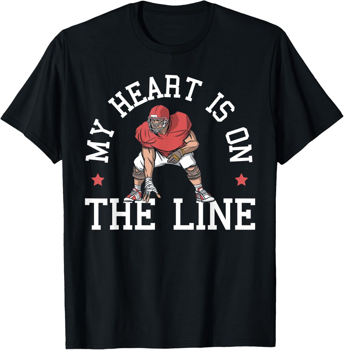 My Heart Is On The Line Football Mom Dad Offensive Lineman T-Shirt - T-Shirt | Black
