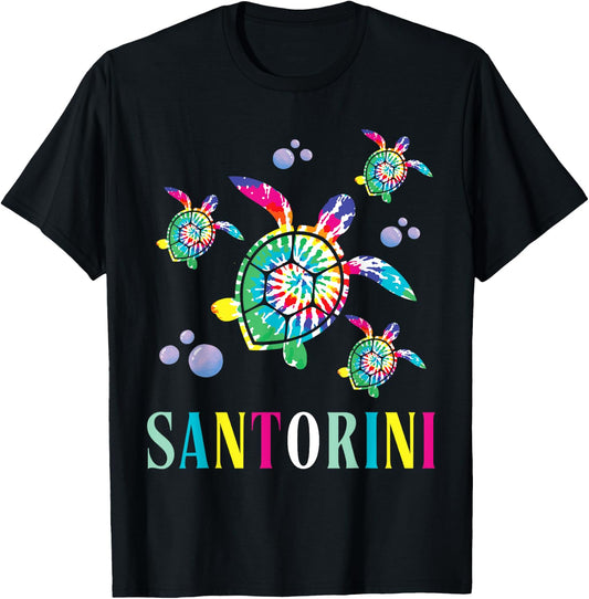 Santorini Tie Dye Sea Turtle Santorini Greece T-Shirt - T-Shirt | Black