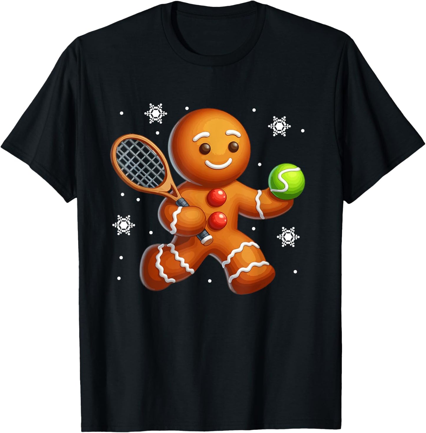 Gingerbread Playing Tennis Christmas Cookie Player Team T-Shirt - T-Shirt | Black