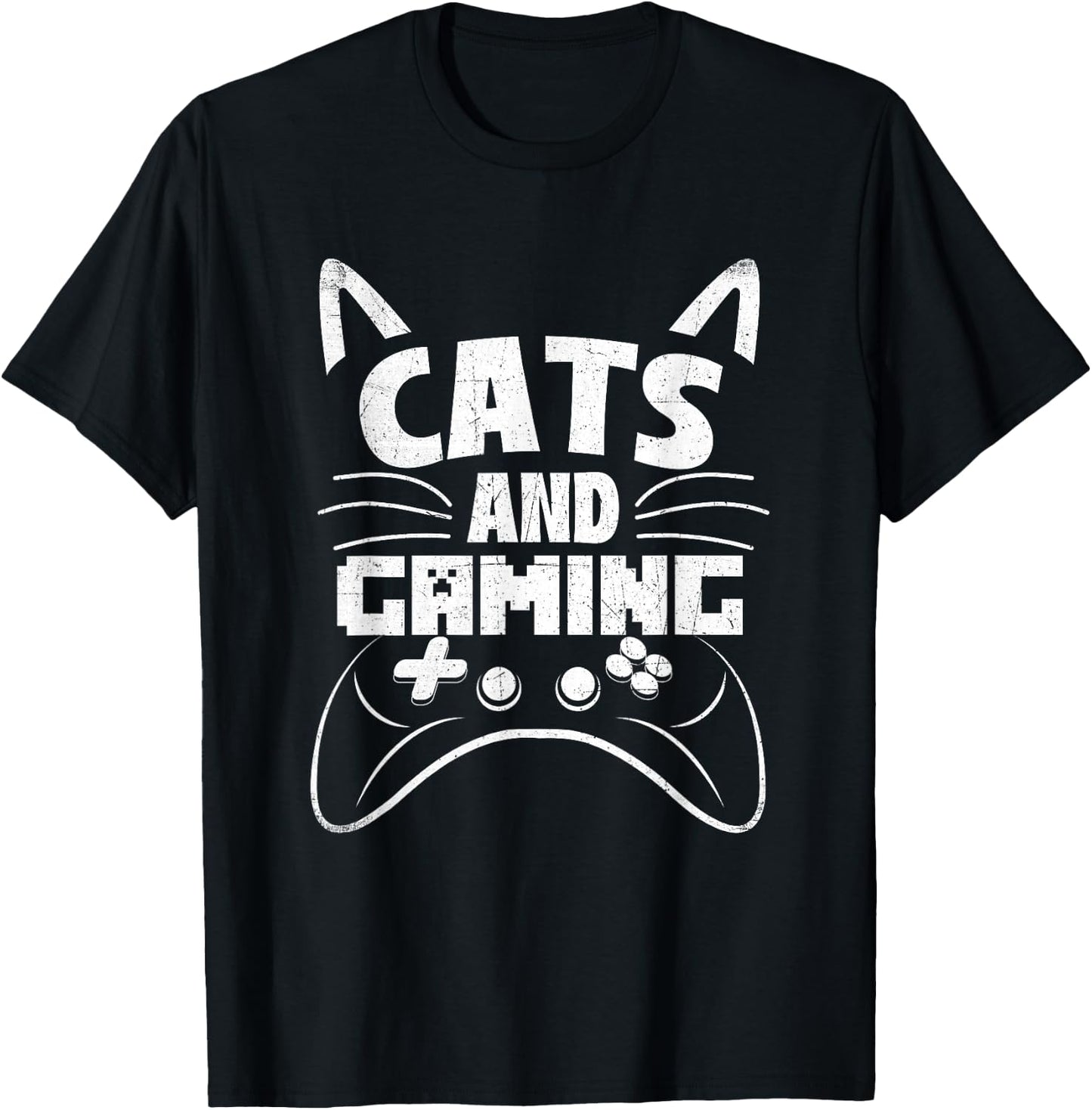 Funny Cat Shirts Cats And Gaming - Video Gamer Veterinarian Animal Pet Lover -Adults Black Short Sleeve Small T-Shirt - T-Shirt | Black