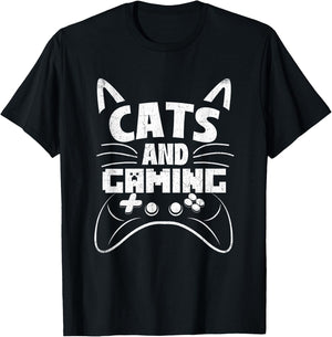 Funny Cat Shirts Cats And Gaming - Video Gamer Veterinarian Animal Pet Lover -Adults Black Short Sleeve Small T-Shirt - T-Shirt | Black