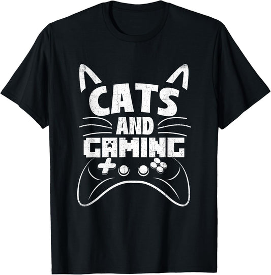 Funny Cat Shirts Cats And Gaming - Video Gamer Veterinarian Animal Pet Lover -Adults Black Short Sleeve Small T-Shirt - T-Shirt | Black