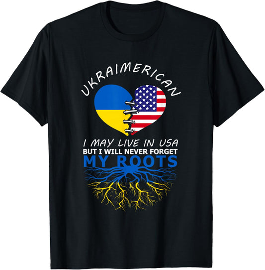 Ukraine USA Proud Of Both Countries Ukraimerican T-Shirt - T-Shirt | Black