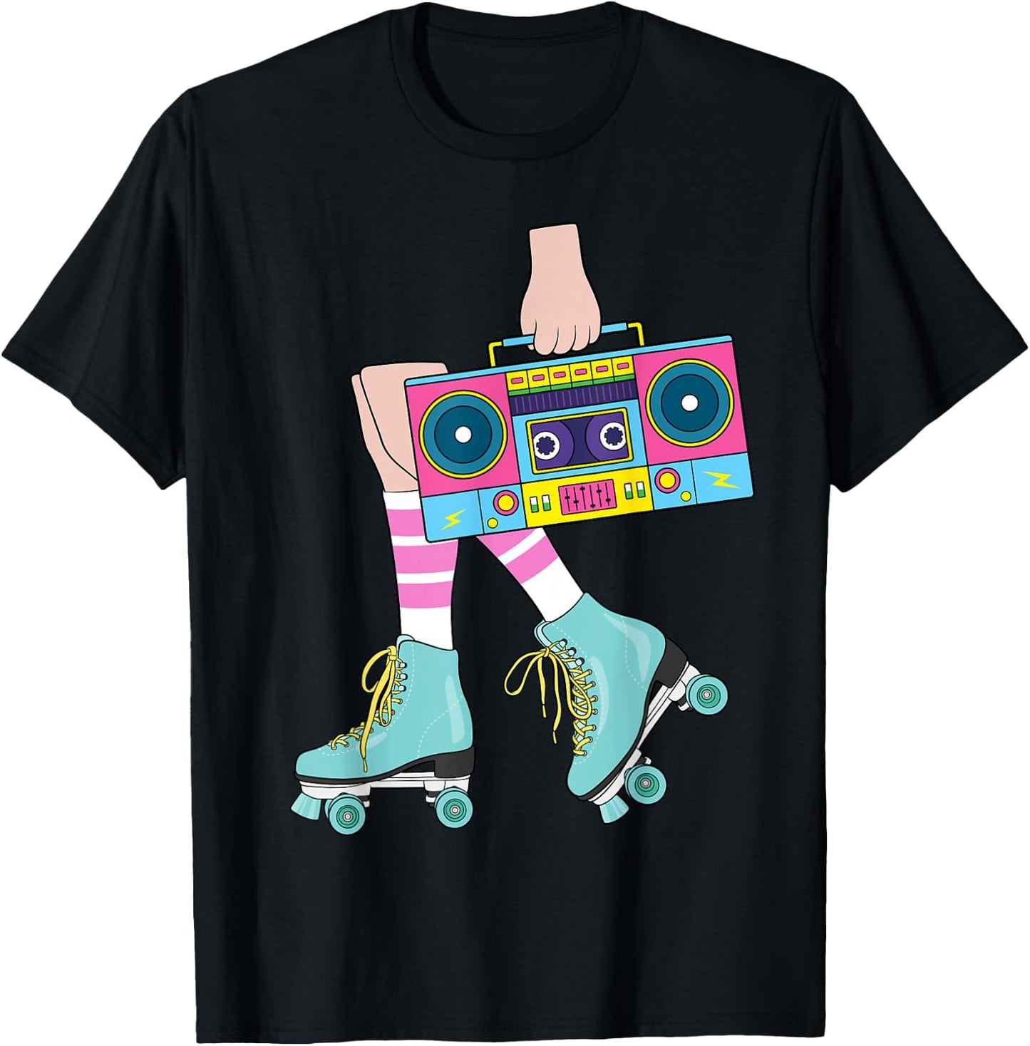 Roller Skating Retro 80's Roller Girl Funny Skater Skates T-Shirt - T-Shirt | Black
