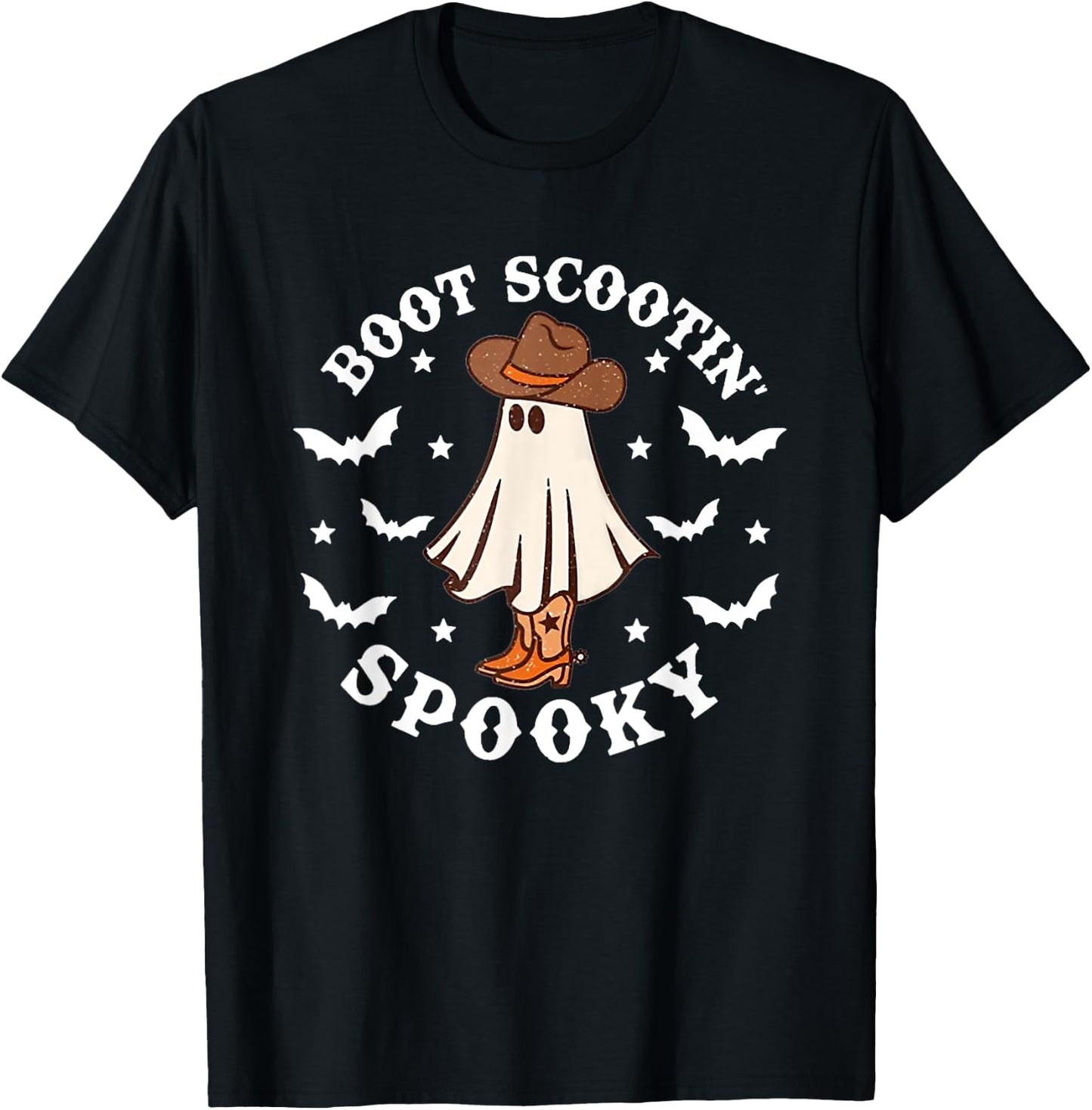 Retro Western Halloween Cute Ghost Funny Boot Scootin Spooky T-Shirt - T-Shirt | Black