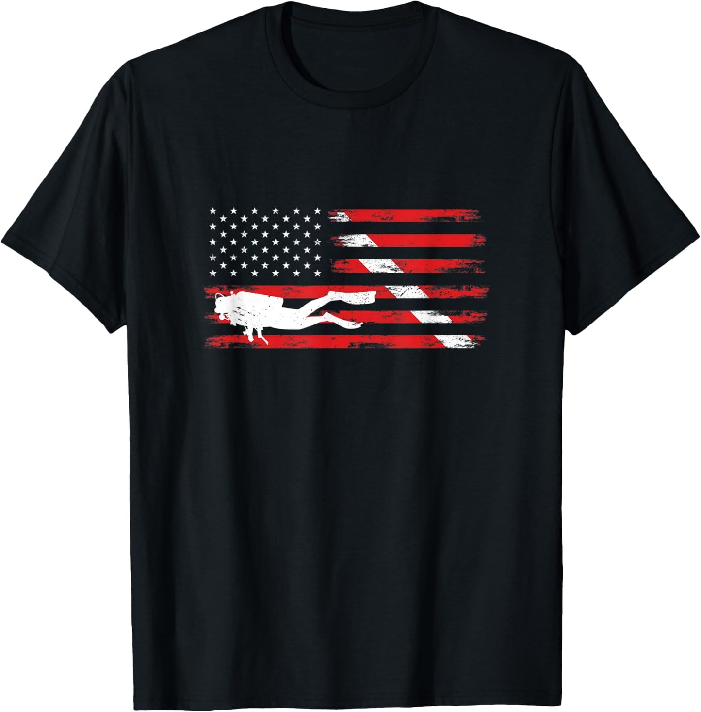 Diving Down Dive Flag Scuba Diving American Flag Diver T-Shirt - T-Shirt | Black