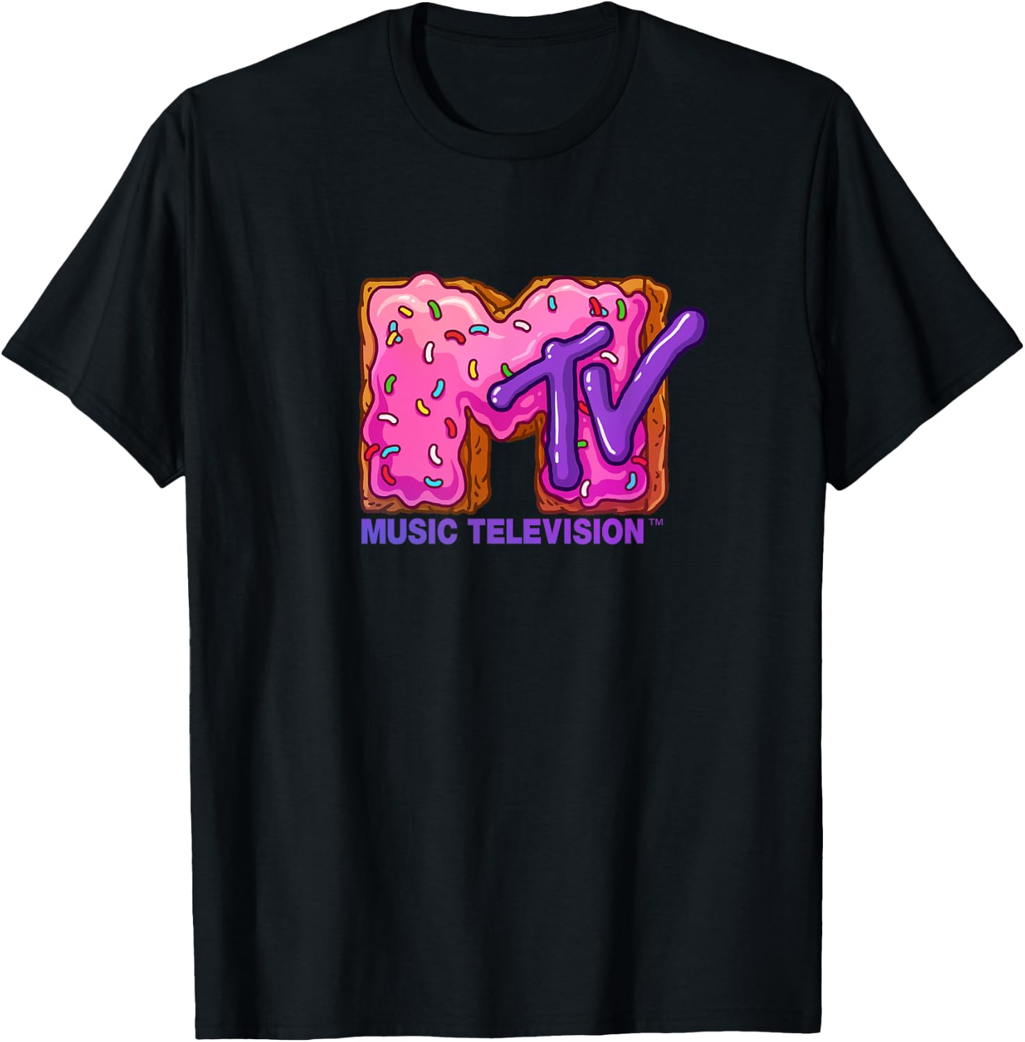 Mademark x MTV - The official MTV Logo with a pink sugar cream donut cake T-Shirt - T-Shirt | Black