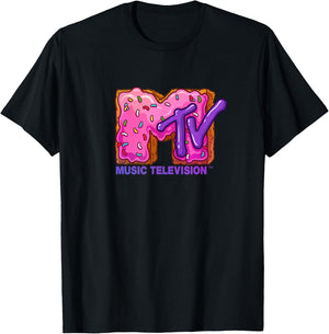 Mademark x MTV - The official MTV Logo with a pink sugar cream donut cake T-Shirt - T-Shirt | Black