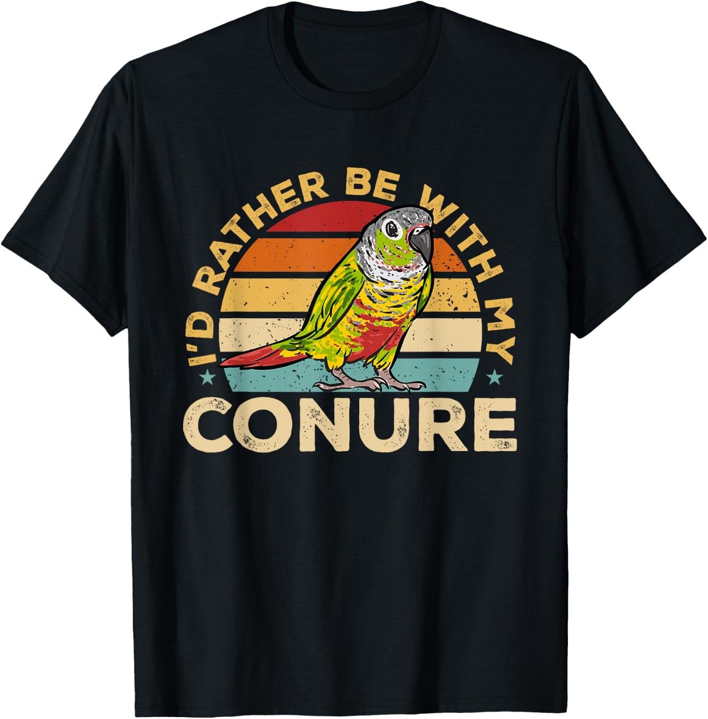 Green Cheek Conure Retro I'd Rather Be With My Conure T-Shirt - T-Shirt | Black