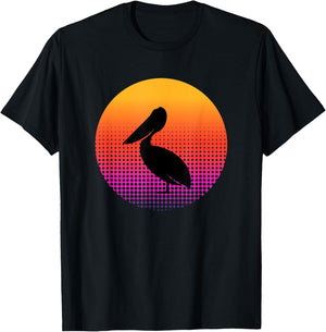 Retro Sunset Pelican Bird Animal Lover Gifts Men Women Youth T-Shirt - T-Shirt | Black