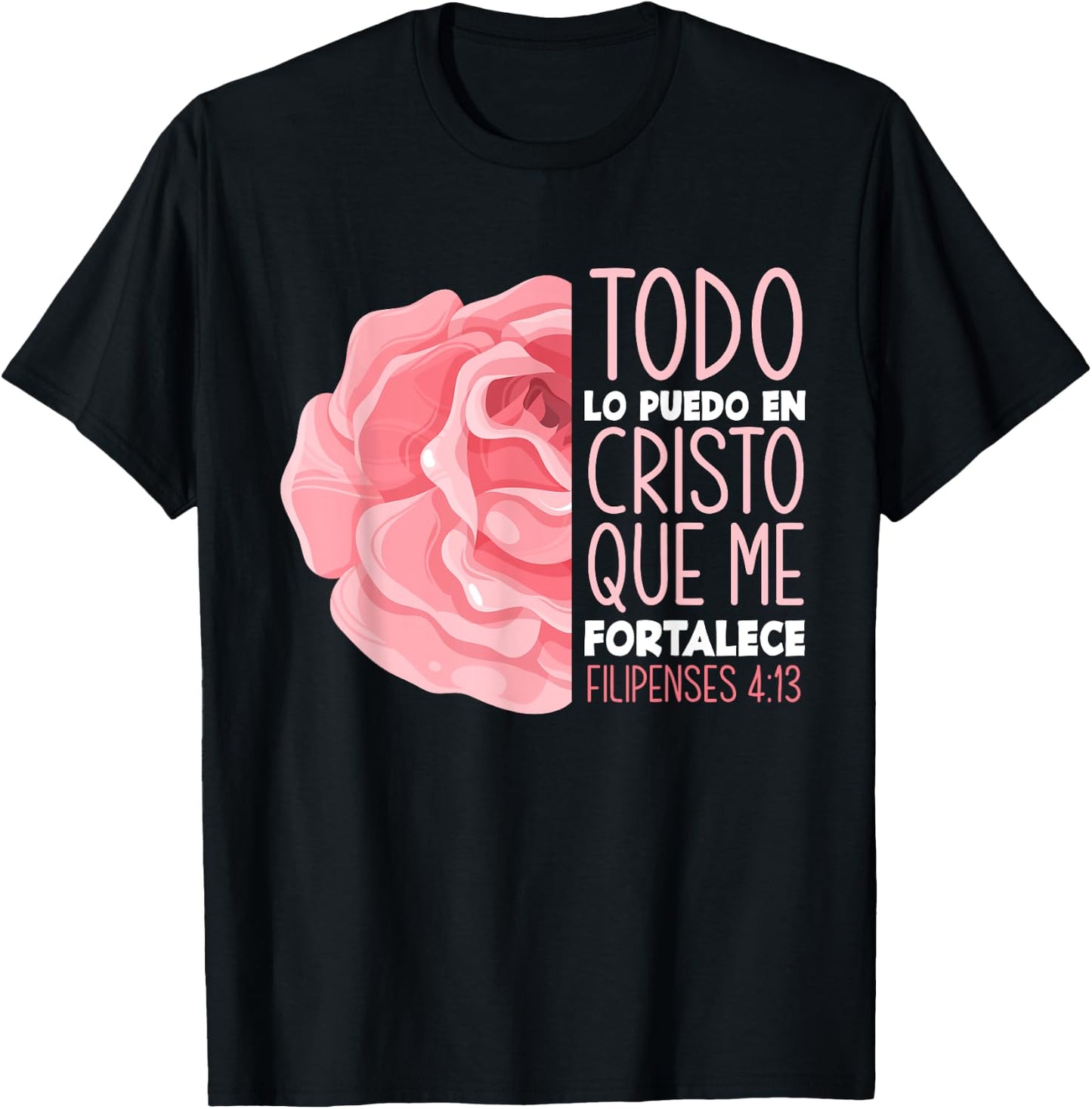 Spanish Bible Verse Filipenses 4:13 Christian T-Shirt - T-Shirt | Black