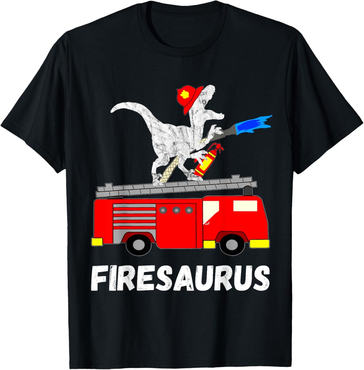 Fire Department Dinosaur Funny Fire Truck T-Shirt - T-Shirt | Black