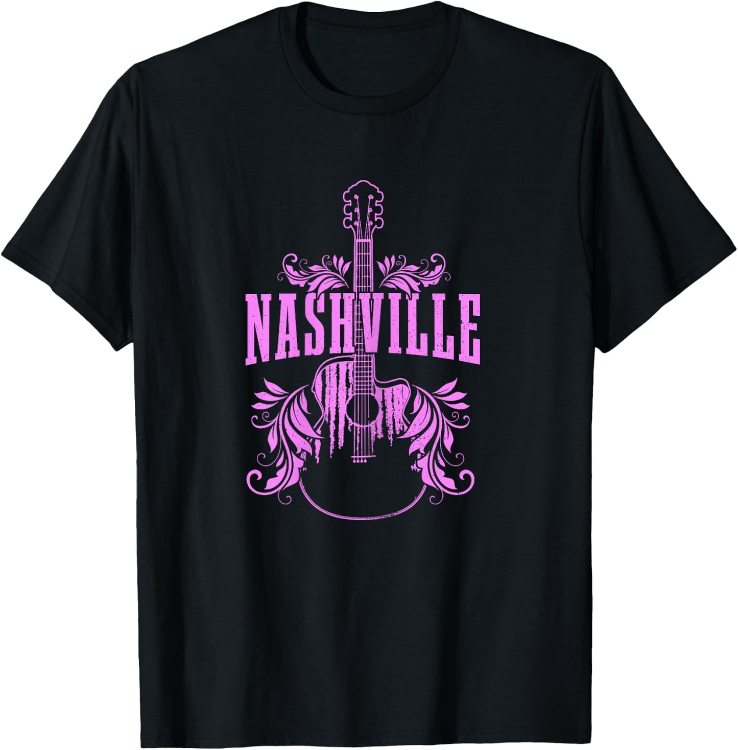 Nashville Tennessee Country Music City Vintage Guitar T-Shirt - T-Shirt | Black