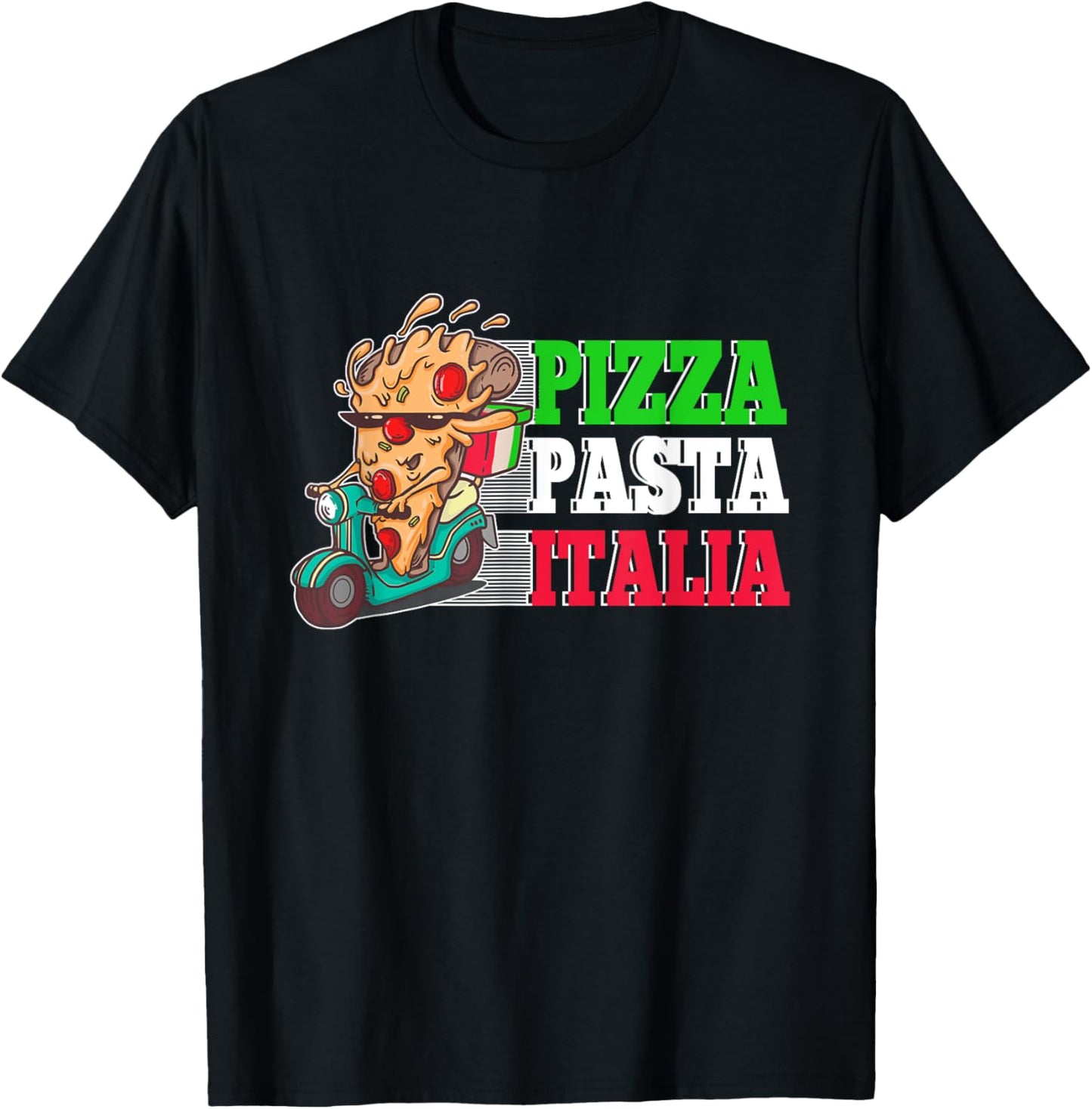 Pizza Pasta Italia Pizza Piece on Italian Scooter T-Shirt - T-Shirt | Black