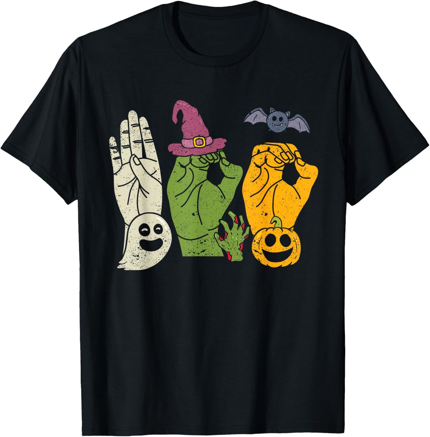 Boo Hands American Sign Language Pride ASL Halloween Witch T-Shirt - T-Shirt | Black