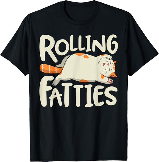 Rolling Fatties Cat Funny Kitty Kitten Lovers Retro Vintage Women Girls Kids T-Shirt - T-Shirt | Black