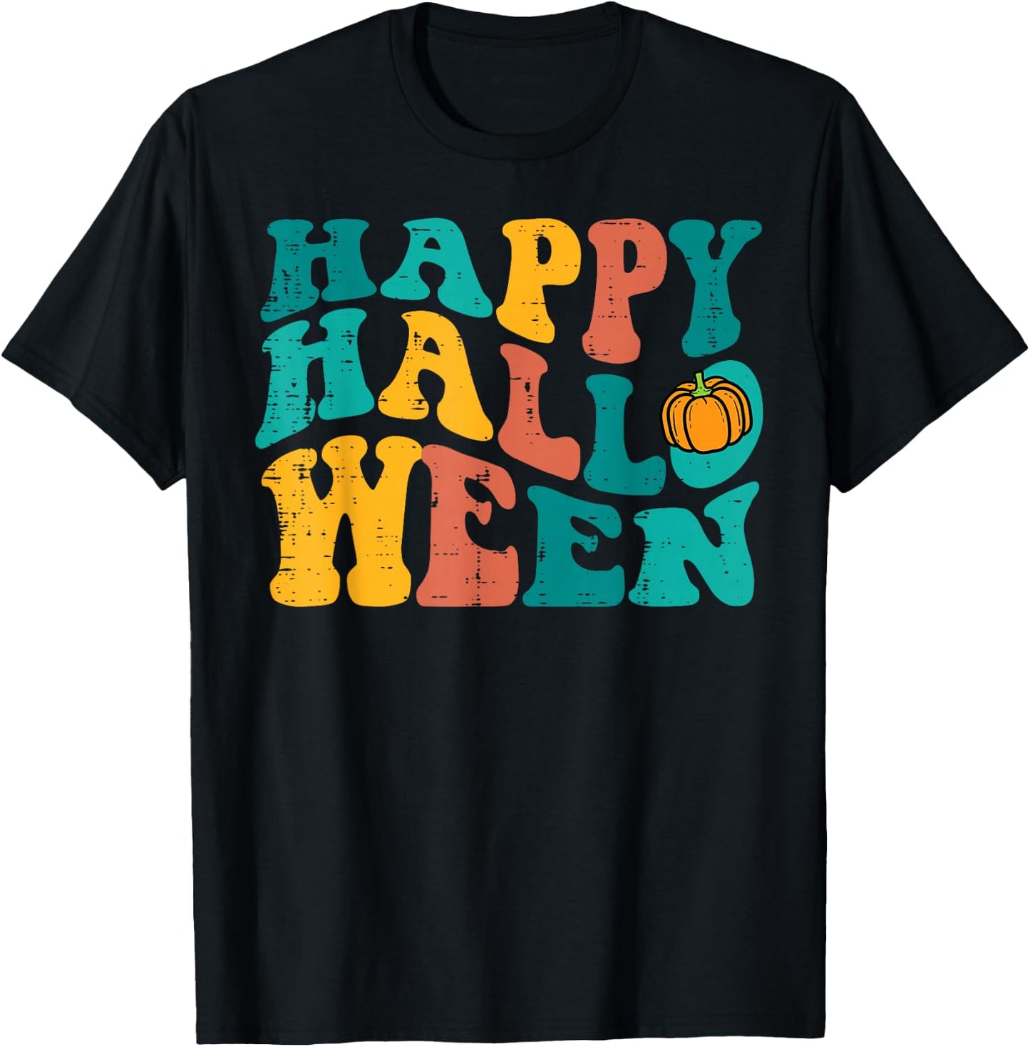 Groovy Happy Halloween Retro 70s 80s Costume Men Women Kids T-Shirt - T-Shirt | Black