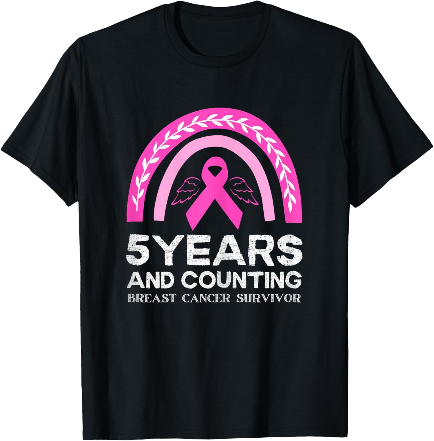 Breast Cancer Survivor 5 years Cancer Free Pink Rainbow T-Shirt - T-Shirt | Black
