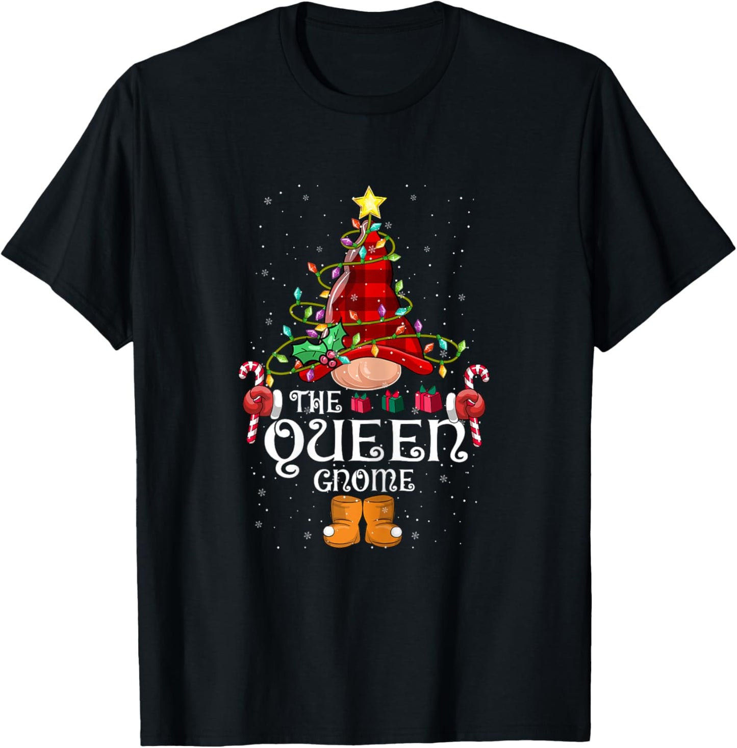 Funny Queen Gnome Christmas Gnome Matching Family Group T-Shirt - T-Shirt | Black