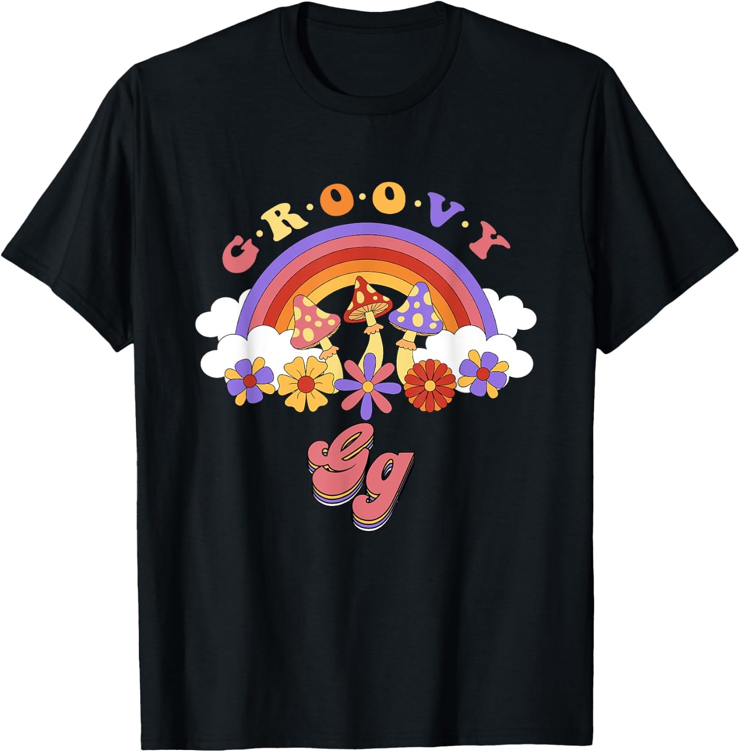 Groovy Gg Retro Rainbow Colorful Flowers Mothers Day T-Shirt - T-Shirt | Black