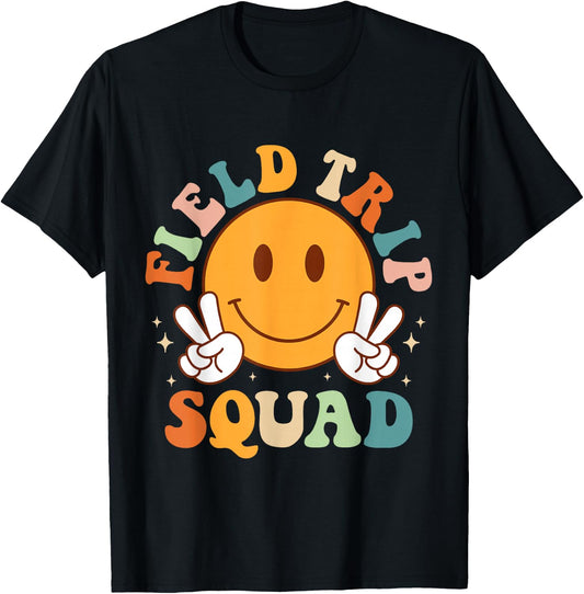 School Field-Trip Squad Groovy Field Day 2023 Teacher Kids T-Shirt - T-Shirt | Black