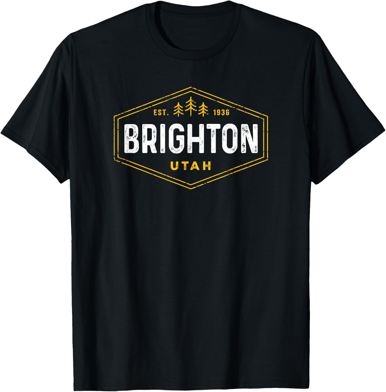 Vintage Brighton UT Retro Hexagon Badge Utah Souvenir T-Shirt - T-Shirt | Black