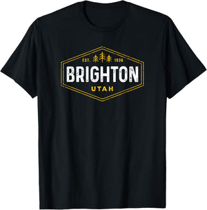Vintage Brighton UT Retro Hexagon Badge Utah Souvenir T-Shirt - T-Shirt | Black