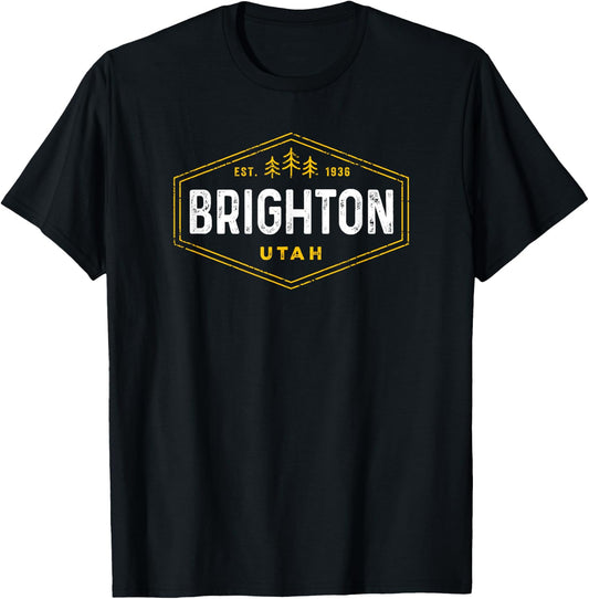 Vintage Brighton UT Retro Hexagon Badge Utah Souvenir T-Shirt - T-Shirt | Black