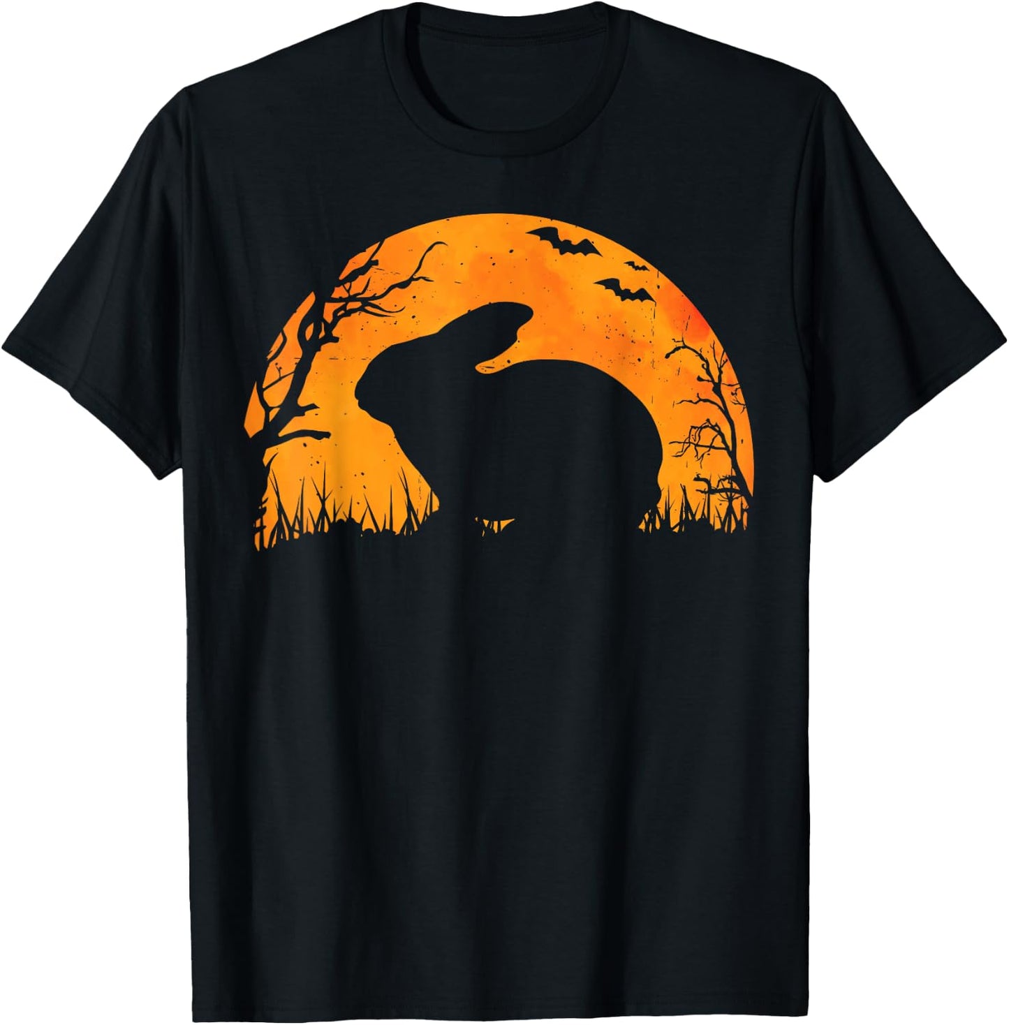 Funny Rabbit Halloween Moon Silhouette Spooky Bunny Lover T-Shirt - T-Shirt | Black