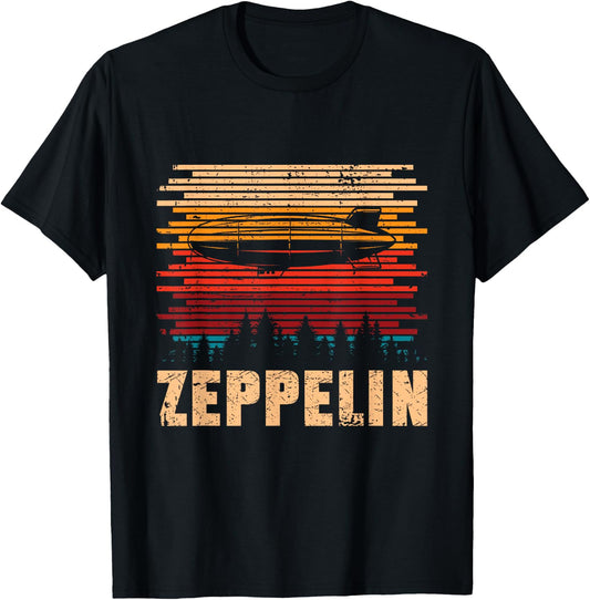 Retro Zeppelin 70s 80s Dirigible Airship Zepelin Zepplin T-Shirt - T-Shirt | Black