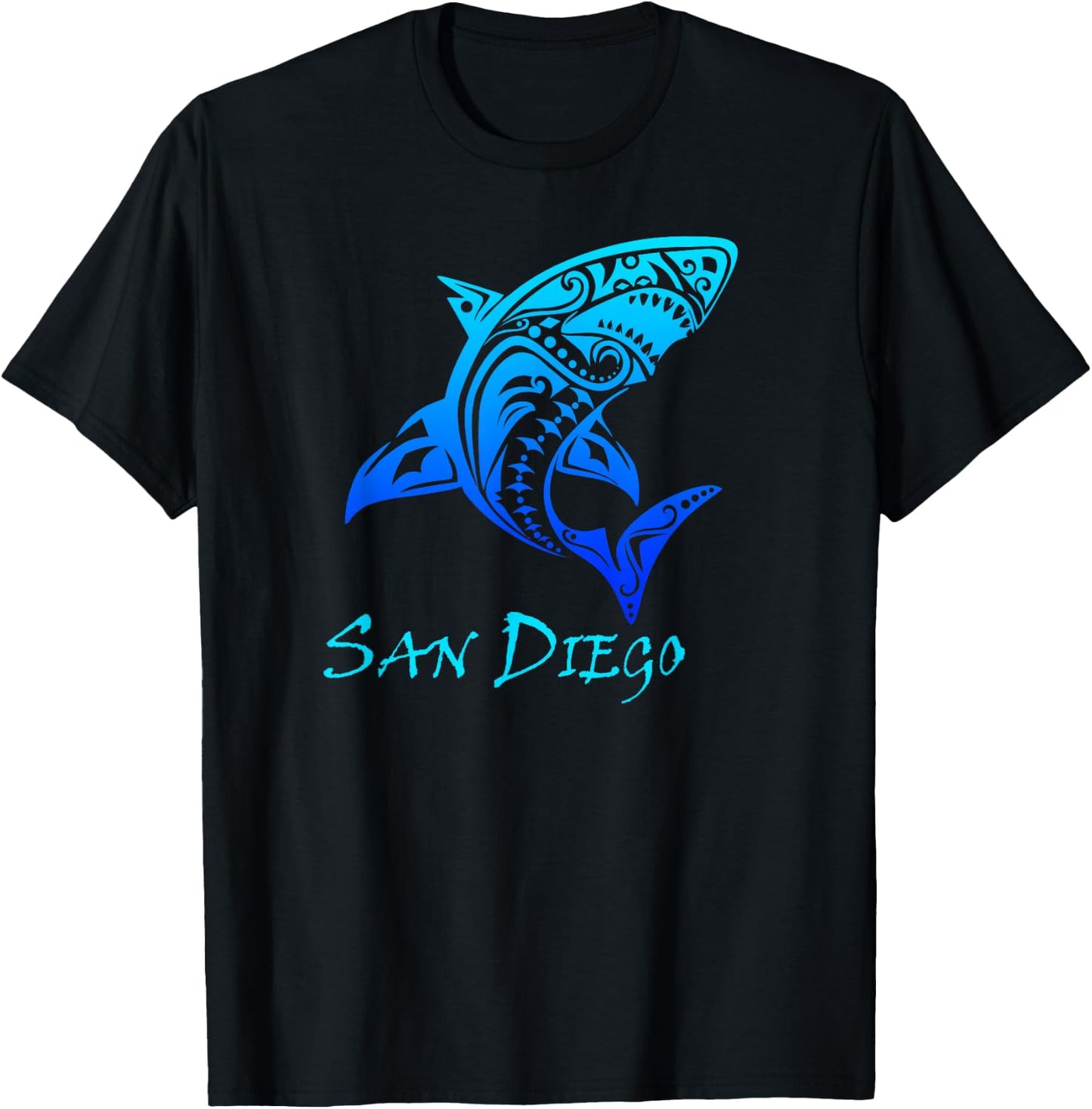 San Diego, California Vintage Vacation Tribal Shark T-Shirt - T-Shirt | Black