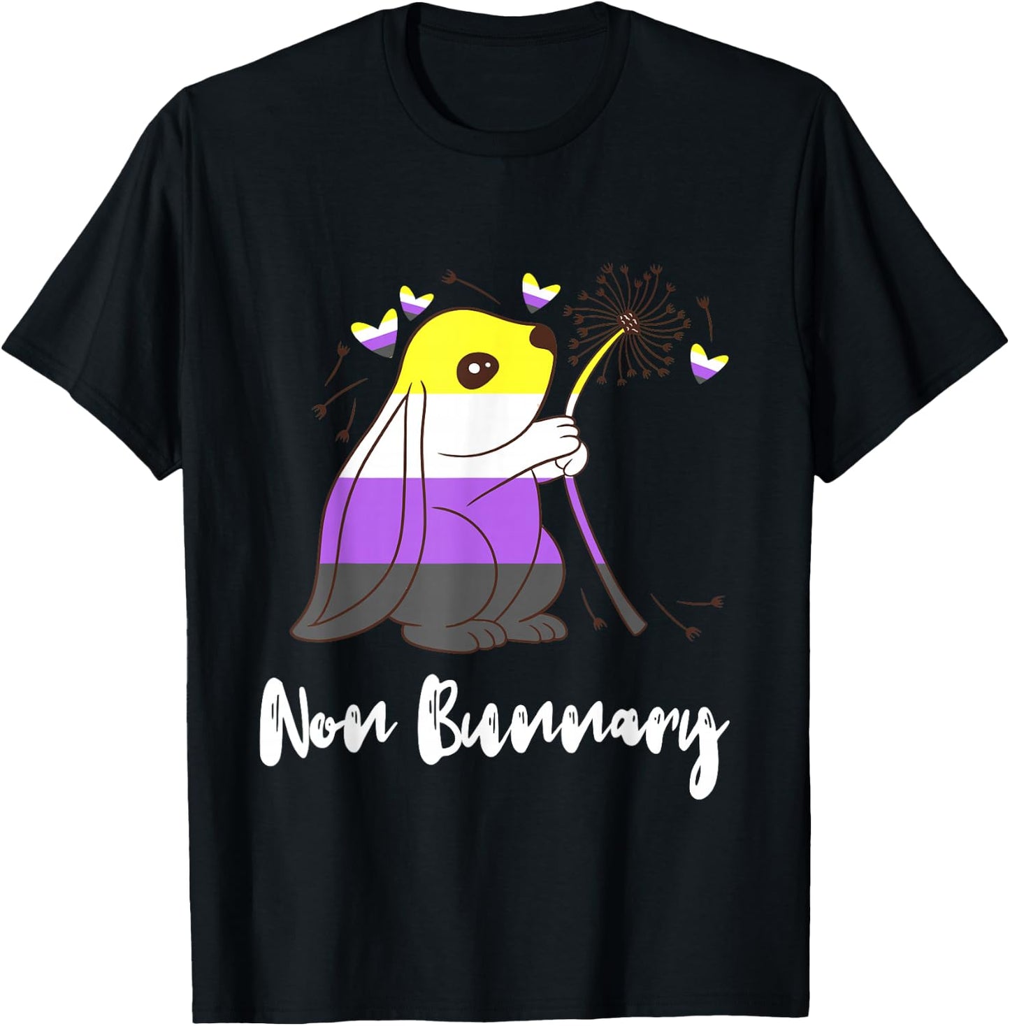 Cute Bunny Heart Nonbinary Flag Nonbinary Pride Non Binary T-Shirt - T-Shirt | Black