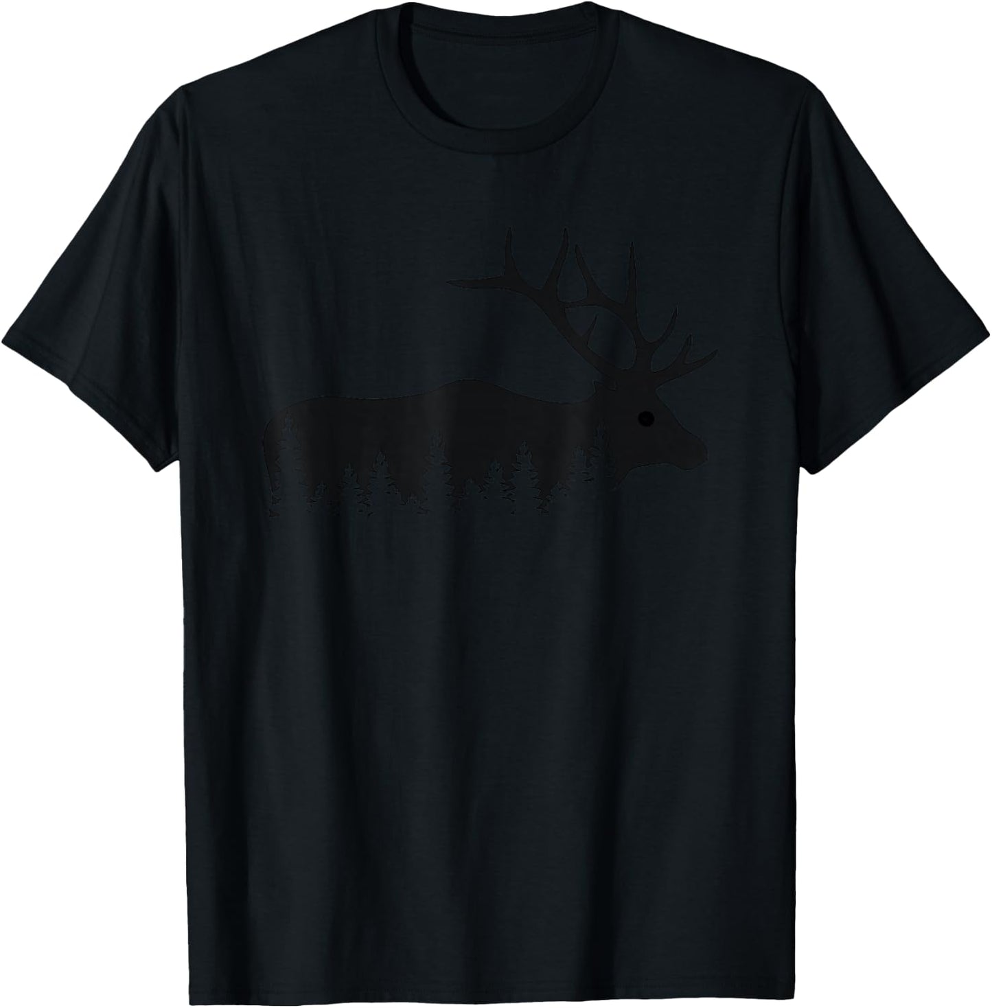 Elk Trees Silhouette Buck Deer Hunting Outdoors T-Shirt - T-Shirt | Black