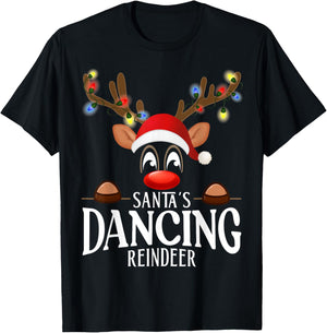 Santa's Dancing Reindeer Funny XMas Matching PJS T-Shirt - T-Shirt | Black