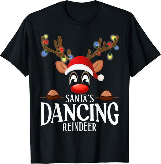 Santa's Dancing Reindeer Funny XMas Matching PJS T-Shirt - T-Shirt | Black