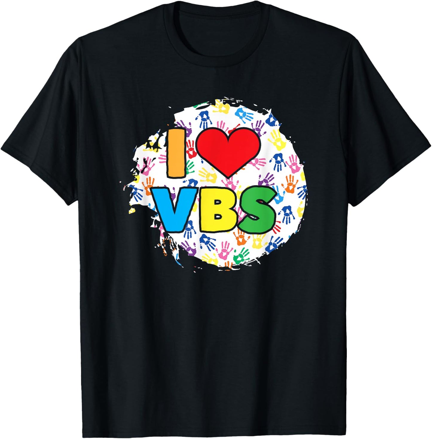 Vacation Bible School Handprints I Love VBS T-Shirt - T-Shirt | Black