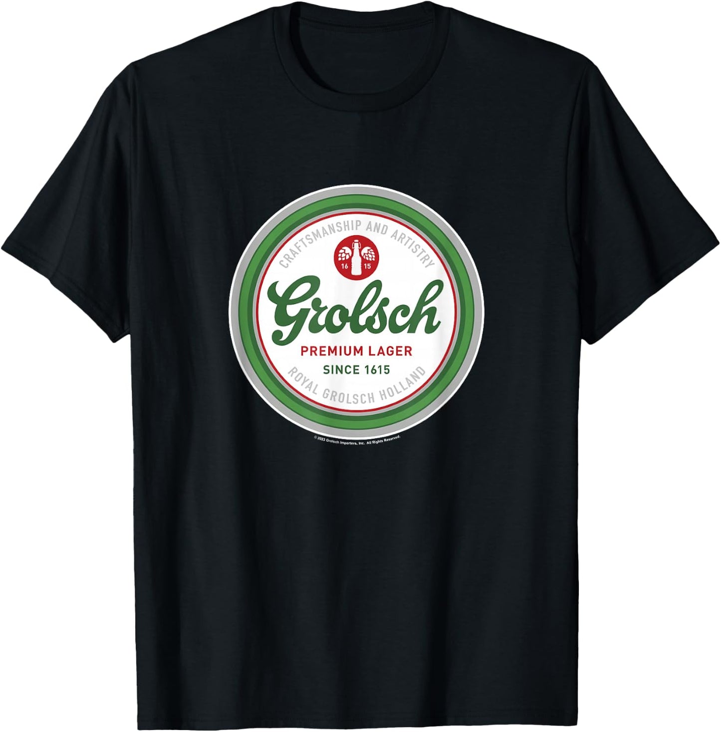 Coors Brewing Company Grolsch Premium Beer Since 1615 Badge T-Shirt - T-Shirt | Black